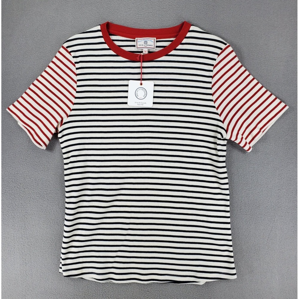 New Ines De La Fressange Paris‎ Womens Striped Ribbed Shirt Sz M Annarlette
